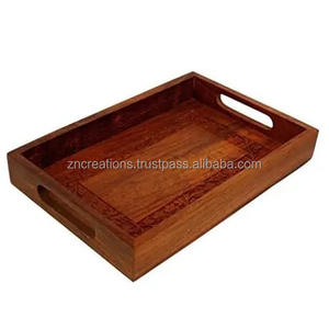 Bandeja de madera natural hecha a mano bandeja de madera para servir bandeja de desayuno de madera - Product Image 2