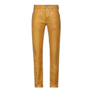 Pantalones de cuero auténtico estilo motociclista, resistentes al viento, duraderos, de corte ajustado, a la moda, para uso en invierno y suministro al por mayor. - Product Image 1