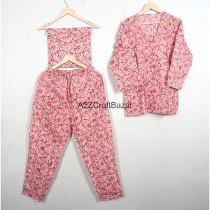 Conjunto de pijama 100% algodón, ropa de dormir estampada, conjunto de pijama de dos piezas con cintura elástica, pantalones y top de manga larga para el verano. - Product Image 5