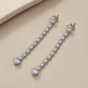 Elegant White Plated 925 Sterling Silver Trendy Round Brilliant Cut Design <b>Moissanite</b> Long Tassel <b>Earrings</b> - Product Image 3