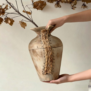 Vase en bois naturel 100% léger, artisanal et classique, designs personnalisés, marque Multi Craft, arrangement floral, salon - Product Image 3