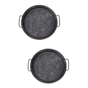 Plateau de service rond en fer galvanisé avec poignées, finition huilée, pour usage résidentiel, style ferme, plateau pour aliments et boissons - Product Image 1