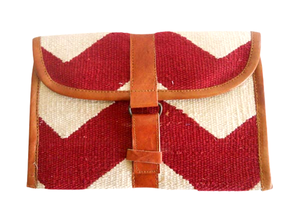 Bolsos de Mano Dhurrie de Algodón Tejido a Mano de Estilo Étnico Indio con Cuero Genuino, Bolso de Mano para Viaje - Product Image 3