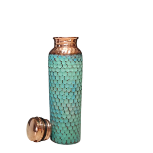 Premium Blue Diamond Hammered Pure Copper Water <b>Bottle</b> Handmade Leak-Proof Ayurvedic <b>Flask</b> For Yoga Travel & Home Wellness - Product Image 1