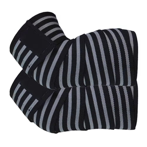 Wholesale Knee Pads Knitted <b>Black</b> Gray Striped Breathable Hook Loop Closure Unisex All Seasons Protection - Product Image 5