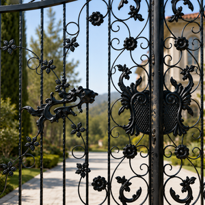 Puerta de Entrada Doble de Hierro Forjado Negro Ornamentado con Diseño de Dragón para Entrada de Jardín de Villa, Puerta Metálica de Seguridad - Product Image 4
