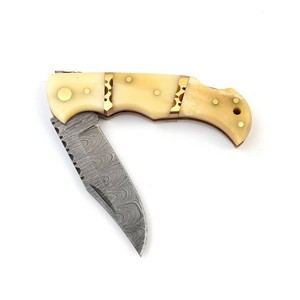 Cuchillo Plegable de Acero de Damasco de Grado Industrial Nordic Forge con Mango de Hueso y Funda de Cuero, Cuchillo de Bolsillo EDC para Caza y Camping - Product Image 4