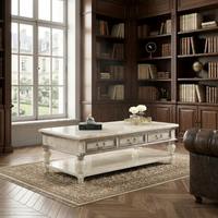 Table basse en bois massif de style néoclassique, qualité hôtelière, plateau en marbre sur mesure, mobilier de salon FF&E sur mesure, certifié d'ingénierie