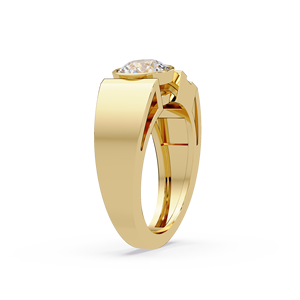 Custom 14K Pure Gold <b>Mens</b> Bezel Set Round Cut Lab Grown Diamond 1.00ct IGI Certified Solitaire Engagement <b>Rings</b> Anniversary Band - Product Image 3