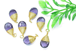 Pendentifs en alliage de zinc plaqué or avec améthyste en forme de goutte d'eau, sertis de cristaux, certifiés IGI, style bohème, cadeau unisexe - Product Image 4