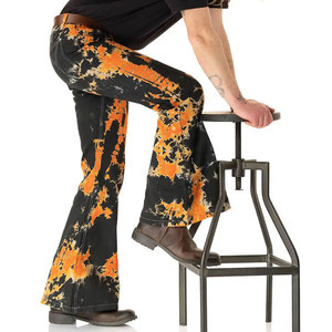 Pantalon évasé tie-dye pour homme, tissé mi-lourd, style décontracté d'été, fermeture boutonnée - Product Image 4