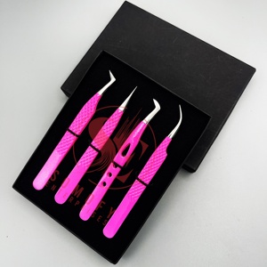 Hot Pink Professional Beauty Stainless Steel Eyelash Tweezers Custom Logo Fiber Extension <b>Silver</b> Volume Private Label Option - Product Image 4