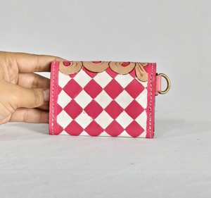 Pink Diamond Patterns Genuine Leather Mini Coin Purse With Wrist Strap Button Closure <b>Cute</b> Compact Design Mini <b>Wallets</b> For Women - Product Image 3