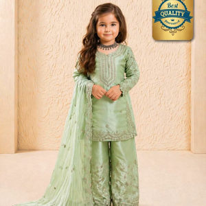 Ensemble Sharara élégant pour filles avec haut brodé, pantalon évasé et dupatta – Vêtements traditionnels pour enfants - Product Image 1
