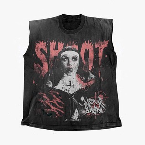 T-shirt sans manches pour homme, 240 GSM, coton, coupe ample, noir et rouge, impression graphique, logo personnalisé, 100 % coton, coupe ample, imprimé. - Product Image 1