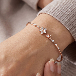 Luxury Rose Gold Floral Diamond <b>Bangle</b> <b>Bracelet</b> for Women | Elegant Flower Design CZ Adjustable Open Cuff <b>Bracelet</b> - Product Image 3