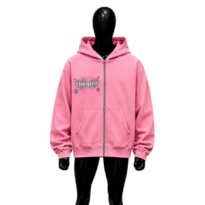 Custom Pink Zip Up Hoodie Women Oversized <b>Heart</b> Graphic Rhinestone Streetwear Full Zipper Hooded <b>Sweatshirt</b> Casual Fashion Wear - Product Image 1