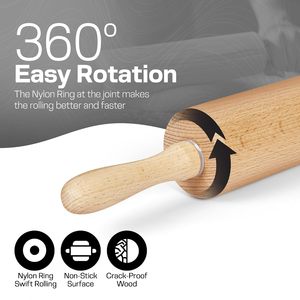 Wooden <b>Rolling</b> <b>Pin</b> Kitchen Baking Tool Handmade Solid Wood Dough Roller With Comfortable Handles Traditional Baking <b>Rolling</b> <b>Pins</b> - Product Image 2