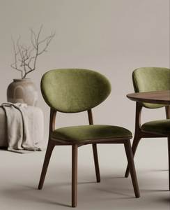 Chaise de salle à manger moderne et élégante en velours vert et teck, rembourrée, luxueuse et confortable, pour salon, chambre à coucher, meubles de maison - Product Image 6