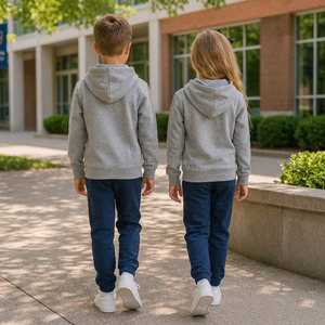Conjunto de Uniforme Escolar para Niños, Sudadera Gris y Pantalones Azul Marino, Logotipo Bordado, Ropa para Estudiantes de Primaria, Unisex, OEM, ODM - Product Image 3