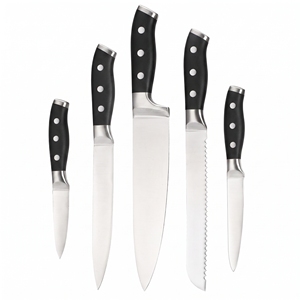 Vente en gros d'usine, ensemble de 6 couteaux de cuisine, couteaux de chef en acier inoxydable à haute teneur en carbone avec triple rivet, manche noir, OEM ODM - Product Image 2