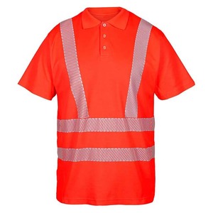 High Visibility Men's <b>Orange</b> <b>Polo</b> Shirt with Reflective Stripes Workwear Uniform Polyester Material - Product Image 1