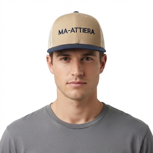 Men's Beige <b>Navy</b> Trucker Cap Mesh Back Snapback Baseball <b>Hat</b> Custom Embroidered Logo Adjustable - Product Image 1