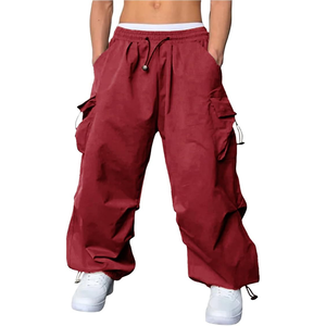 Pantalon de jogging rouge pour homme, taille élastique, cordon de serrage, poches cargo, coupe décontractée, léger, respirant, en coton, automne - Product Image 1