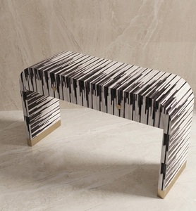 Mesa Consola Moderna de Metal con Incrustaciones de Hueso, Diseño Curvo para Entrada, Patrón Floral Geométrico para Sala de Estar, Pasillo, Muebles para el Hogar - Product Image 2