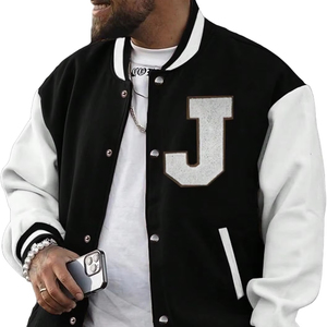 Unisex Black <b>White</b> Stand Collar Varsity Jacket Bomber <b>Coat</b> <b>Winter</b> Wear Waterproof Windproof - Product Image 1