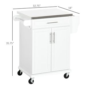 Carrello da Cucina Moderno in Metallo con Piano in Acciaio Inox, Ripiani Regolabili, Costruzione in MDF e PVC, Bianco - Product Image 3