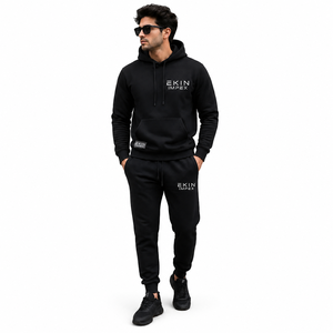 Men's Premium Fleece Hoodie and Jogger Tracksuit Set Custom Black Pullover Hoodie and Sweatpants Set Men's Cotton Blend Hooded - Product Image 3