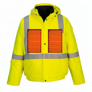 Men's Hi Visibility Reflective Work <b>Jacket</b> Yellow with <b>Silver</b> Stripes Button Front Safety Coat - Product Image 2