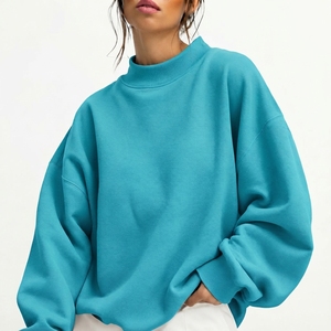 Sweat-shirt décontracté pour femme, style hiver/automne, coupe ample, respirant, col montant, tissu en molleton tricoté, couleurs personnalisées, léger - Product Image 1