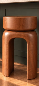 Taburete de Bar Moderno de Madera Maciza con Asiento Cilíndrico Redondo y Base Arqueada, Silla Alta para Barra de Cocina o Isla - Product Image 4
