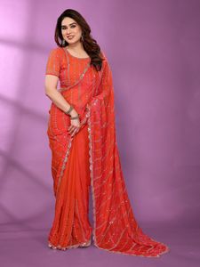 Sari Moderno de Chifón y Satén para Mujer, con Hermosos Bordados de Lentejuelas y Cuentas, Ideal para Bodas, Diwali, Fiestas y Graduaciones - Product Image 3