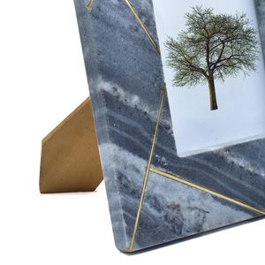 <b>Grey</b> Marble Photo <b>Frame</b> Geometric Gold Inlay Rectangle Tabletop Picture <b>Frame</b> 4 x 6 Home Decor Gift - Product Image 6