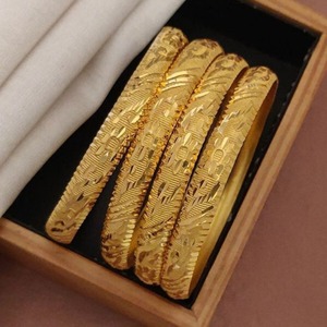 Intricate Carved Gold Plated <b>Bangle</b> <b>Set</b> for Women Traditional Engraved Bracelet Jewelry for Daily and Party Wear - Product Image 2