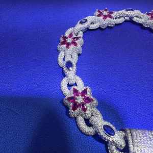 Bracelets Iced Out Moissanite Fleur Plaqué Or Argent Sterling 925 Maillons Infini Hip Hop Tendance Bussdown - Product Image 3