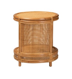 Natural Rattan <b>Side</b> <b>Table</b> with Woven Cane Panels, Round Top and Open Storage Shelf, <b>Rustic</b> Boho Accent <b>Table</b> for Home Use - Product Image 3