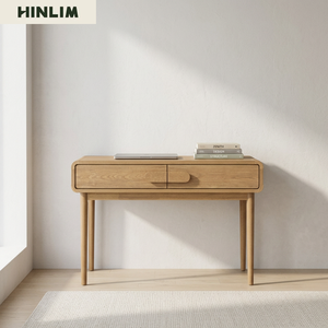 Bureau en chêne scandinave contemporain avec plateau stratifié, table rectangulaire pour bureau à domicile avec tiroir, gain de place pour l'étude et le travail - Product Image 4