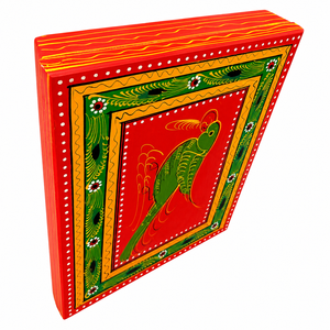 Hand Painted Parrot Wooden Low Foot <b>Stool</b> Traditional Indian Chowki Decorative Puja Seat Home Decor Furniture - Product Image 5