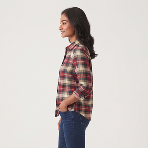Chemise en flanelle à carreaux pour femme, décontractée, à manches longues, 100 % coton, boutonnée, coupe classique, haut tendance pour femme - Product Image 3
