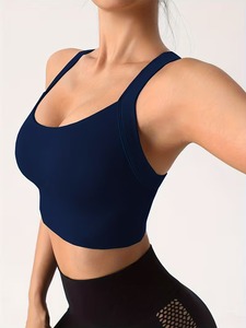 Women's Seamless <b>Cross</b> Back Sports Bra | Crisscross Strap Workout Crop <b>Top</b> | Nylon Spandex Padded Gym Fitness Activewear - Product Image 6
