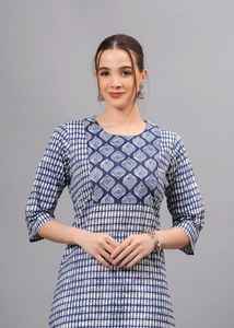 ชุดคุर्ติผ้าฝ้ายพิมพ์ลายสไตล์ชัยปุระสำหรับผู้หญิง เนื้อผ้านุ่ม ระบายอากาศได้ดี เหมาะสำหรับใส่ทำงานและใส่ในชีวิตประจำวัน - Product Image 3