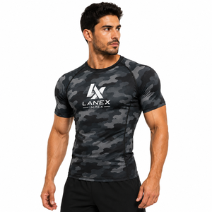 Custom <b>Men</b> Camouflage <b>Compression</b> Rash Guard Short Sleeve Gym <b>Shirt</b> Athletic Fitness Training Workout Sportswear Base Layer Top - Product Image 1
