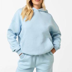 Conjunto de Sudadera con Capucha y Pantalones de Forro Polar Azul Claro de 2 Piezas para Mujer, Estilo Casual Holgado, Estampado de Letras, para Todas las Estaciones, Precio Económico - Product Image 3