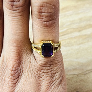 2026 Modern Style Amethyst Brass <b>Ring</b> Spilt Shank Zircon <b>Statement</b> <b>Ring</b> Vintage Style Classic Engagement Wholesale Women's <b>Ring</b> - Product Image 6