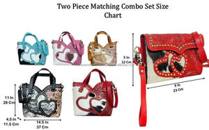 Conjunto de dos piezas de bolso tote y bandolera de cuero vacuno repujado a mano estilo occidental con diseño de doble corazón para mujer - Product Image 2
