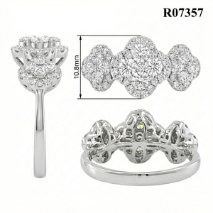 Fine Jewelry Vintage High End 18k Solid White Gold Natural Diamond Three Cluster Rings Women's Wedding Engagement - Product Image 5